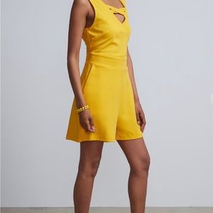Yellow NY&C Lattice-Neck Romper - City Knits